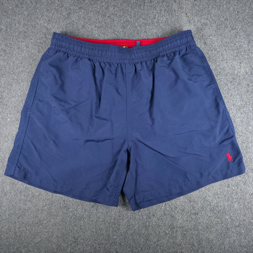 Polo Ralph Lauren Swim Trunks Mens‎ L Navy Blue Red Pony 6" Inseam Boardshorts